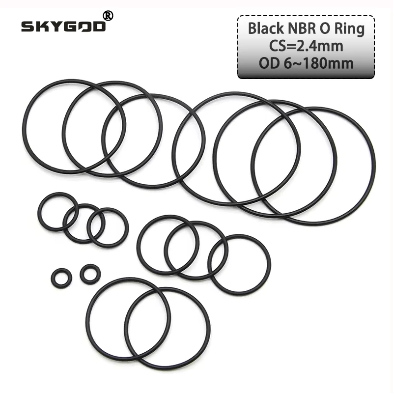 10Pcs NBR O Ring Seal Gasket Thickness CS 2.4mm OD 6~180mm Nitrile Butadiene Rubber Spacer Oil Resistance Washer Round Shape