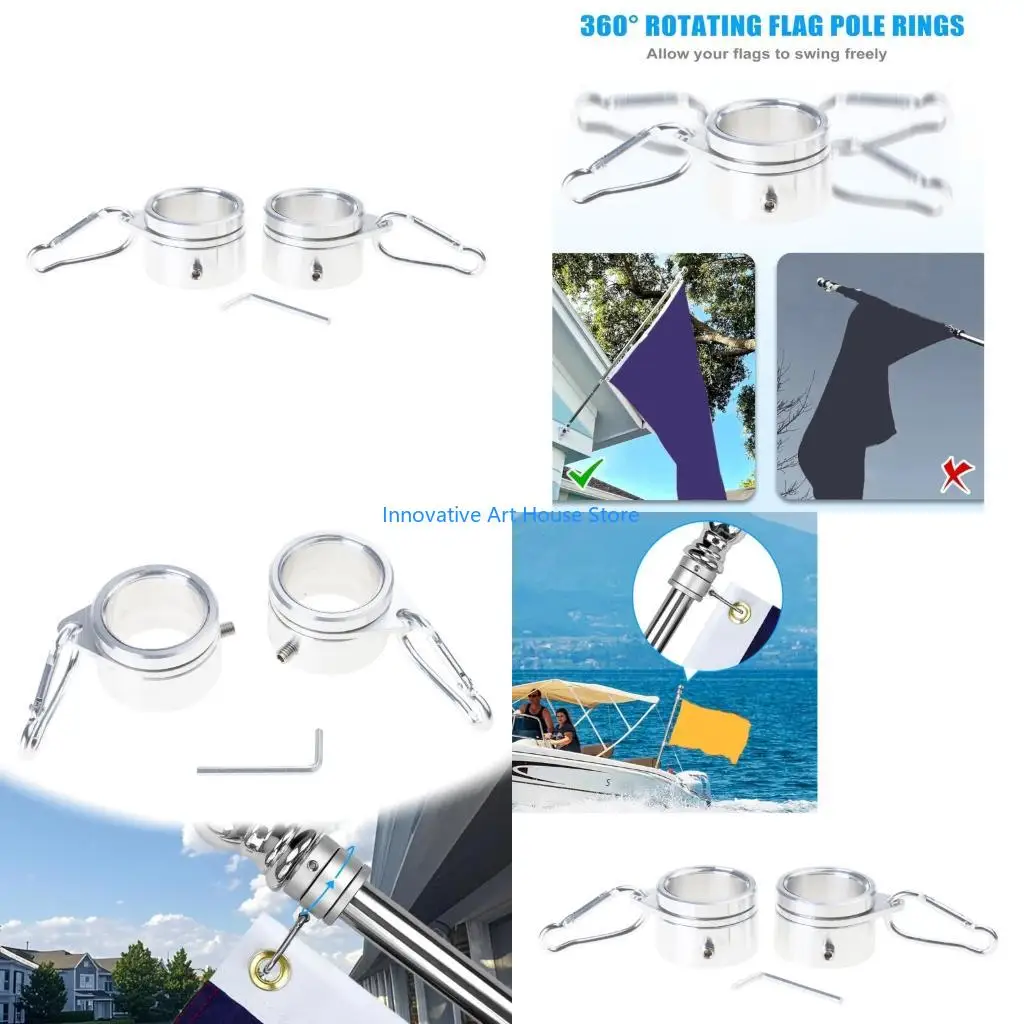 E1PC Flag Poles Hardware Set 2 Pieces Aluminum Rings Stainless Steel Bearings