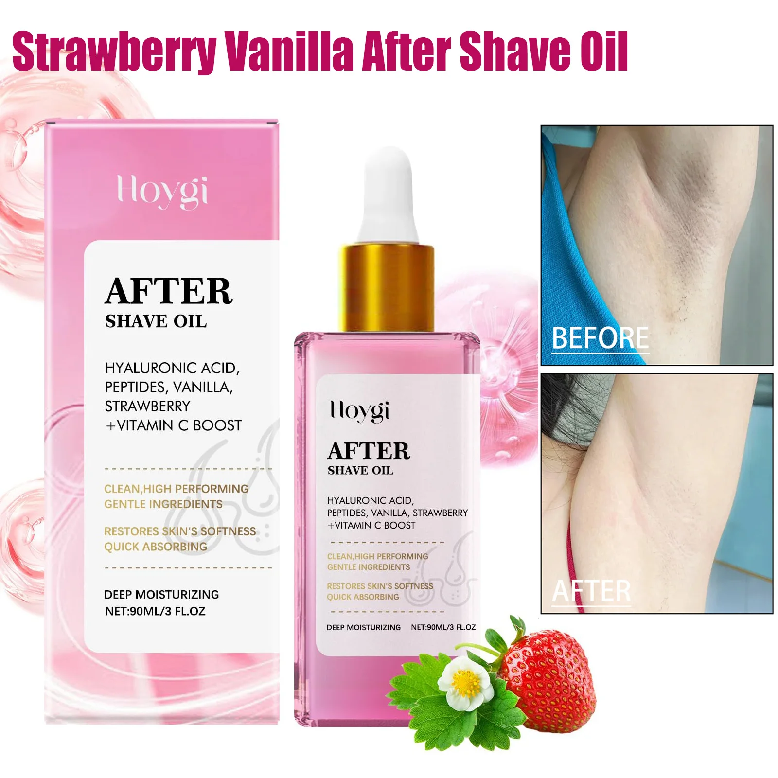After Shave Oil Strawberry Scent Smoothing Skin Soothing Repair Moisturizing Essential Oil for Hair Removal Skin Care Non-Greasy