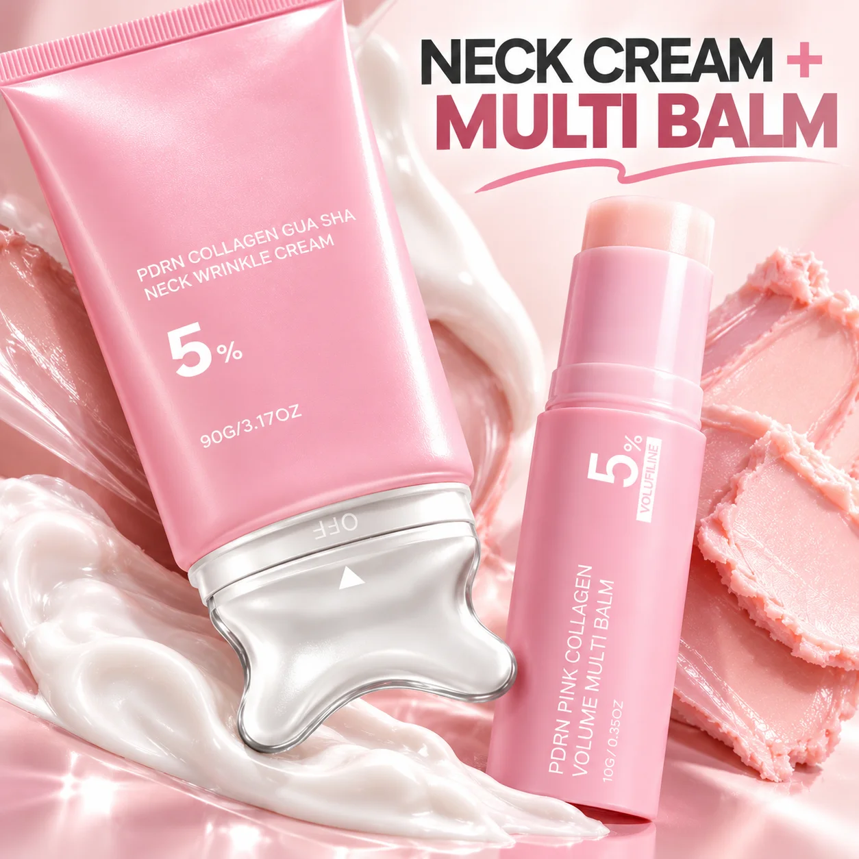 PDRN Collagen Multi Balm/Gua Sha Neck Cream Deep Nourishing & Plumping Neck Treatment LongLasting Hydration Portable Solid Balm