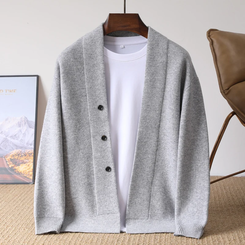 Autumn And Winter Knitted Wool Cardigan Men's Solid Color Casual Sweater Joker Coat Young Coat