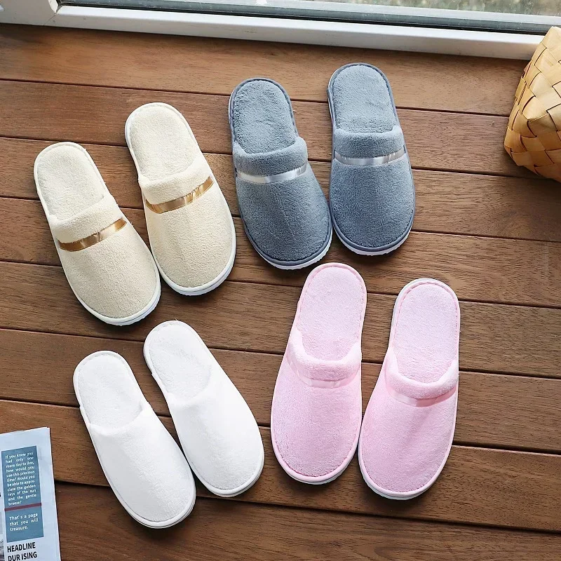 Winter Plush Fur Slippers Women Disposable Hotel Home Thick Fleece For Bedroom Non Slip Silent Indoor Slides Comfort House Guest