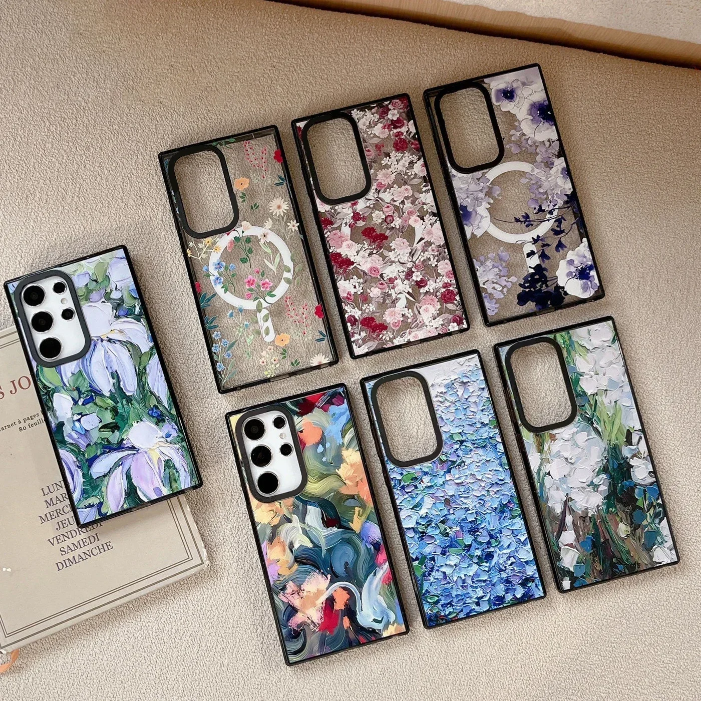 Flower MagSafe Acrylic Black Border Magnetic Phone Case for Samsung Galaxy S22U S23 Ultra S24 Ultra Cover Protective Shell