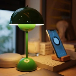 LED Mushroom Small Table Lamp Portable Charging Dimmable Flower Bud Lamp Bedroom Bedside Lamp