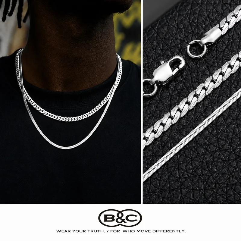 B&C Silver Color Luxury Brand Design Noble 6mm Necklace Chain For Woman Men Fashion Wedding Engagement Jewelry