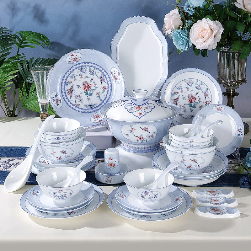 Chinese Style Luxury Plates Dinner Sets 70 Pcs For 10 People Ceramic Dishes Sets Full Set Vajillas Completa Complete Tableware