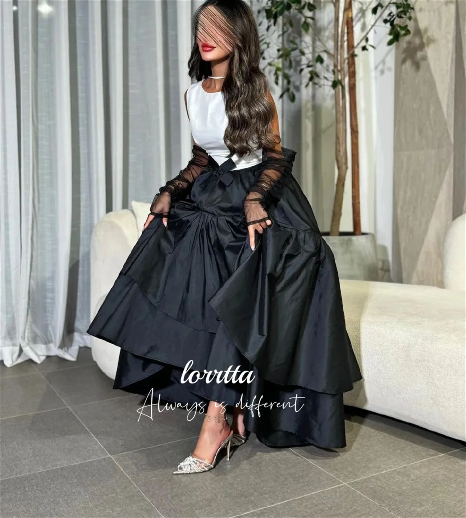 Lorrtta Black and White Graduation Gown Evening Dress Fluffy Line A Elegant Party Dresses 2024 for Wedding Robe De Soiree Femmes image 3