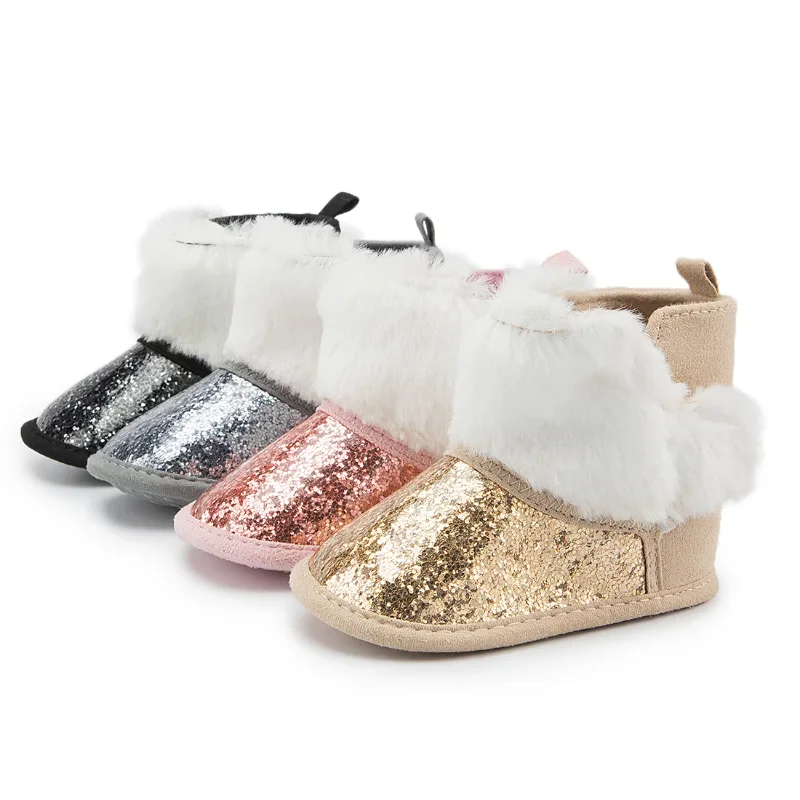 

Newborns Winter Shiny Baby Boys Girls Boots Shoes Sequins Fluffy Soft Anti-slip Toddler First Walkers Multicolor Infant Shoes