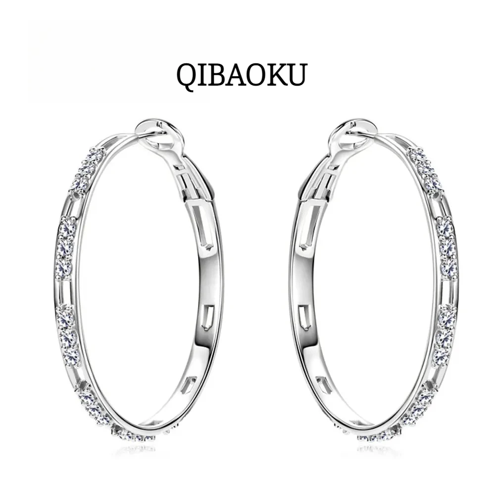 QIBAOKU D VVS1 Hoop Moissanite Earring Diamond GRA 100% s925 Sterling Silver Plated 18k Wedding Earrings for Women Jewelry Gift