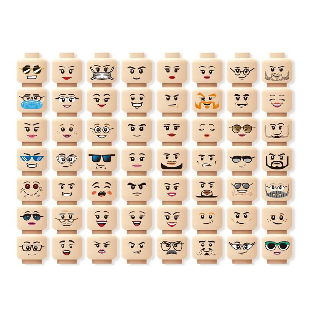 56pcs Head Expression Buliding Block Toys Accessories, Small Particle Parts, Minifigures Head Block Toys