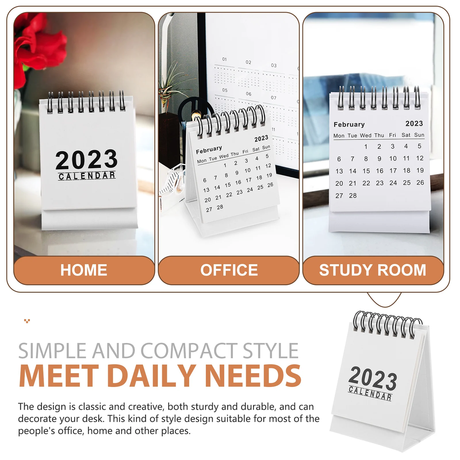 

Creative Mini Desktop Calendar 2023 Coil Design Smooth Writing Paper Schedule Planner For Home Office Decorative Year Of