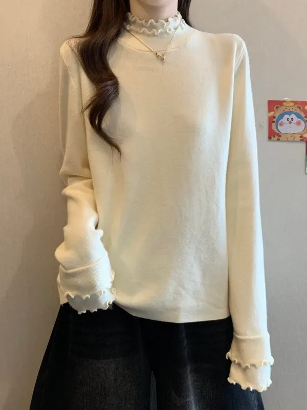 

Women's Long Sve Knitted Sweater f High Collar Inner Wear Bot irt Top Wood ain Autumn Winter plus Size