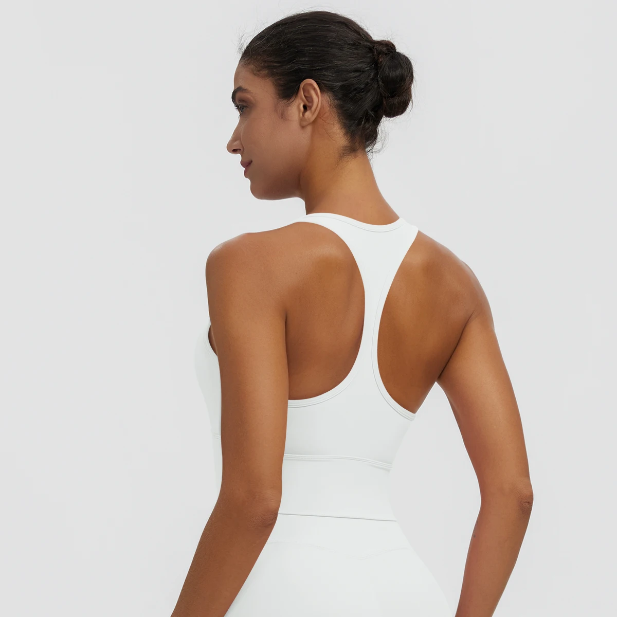 Rooftrellen Damen Einfarbige Yoga-Weste mit Raffung, schönem Rücken, I-förmigem Design, Yoga-Top mit Brustpolster, stoßfestes Workout-Top – Detail 4