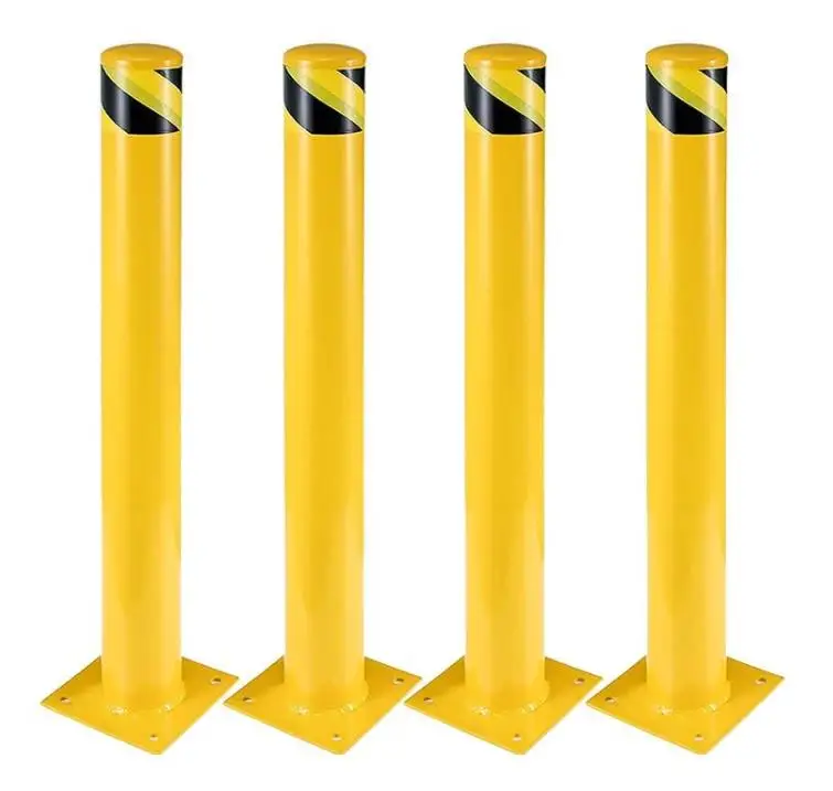 Safety Bollard,4 Packs Yellow Safety Steel Bollard Post with 8 Anchor Bolts, for Traffic Control, Driveway Barrier, Parking Pole