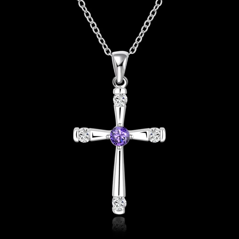 

Noble 925 Sterling Silver Cross Pendant Diamond Necklace for Women Holiday Gifts Luxury Designer Party Wedding Crystals Jewelry