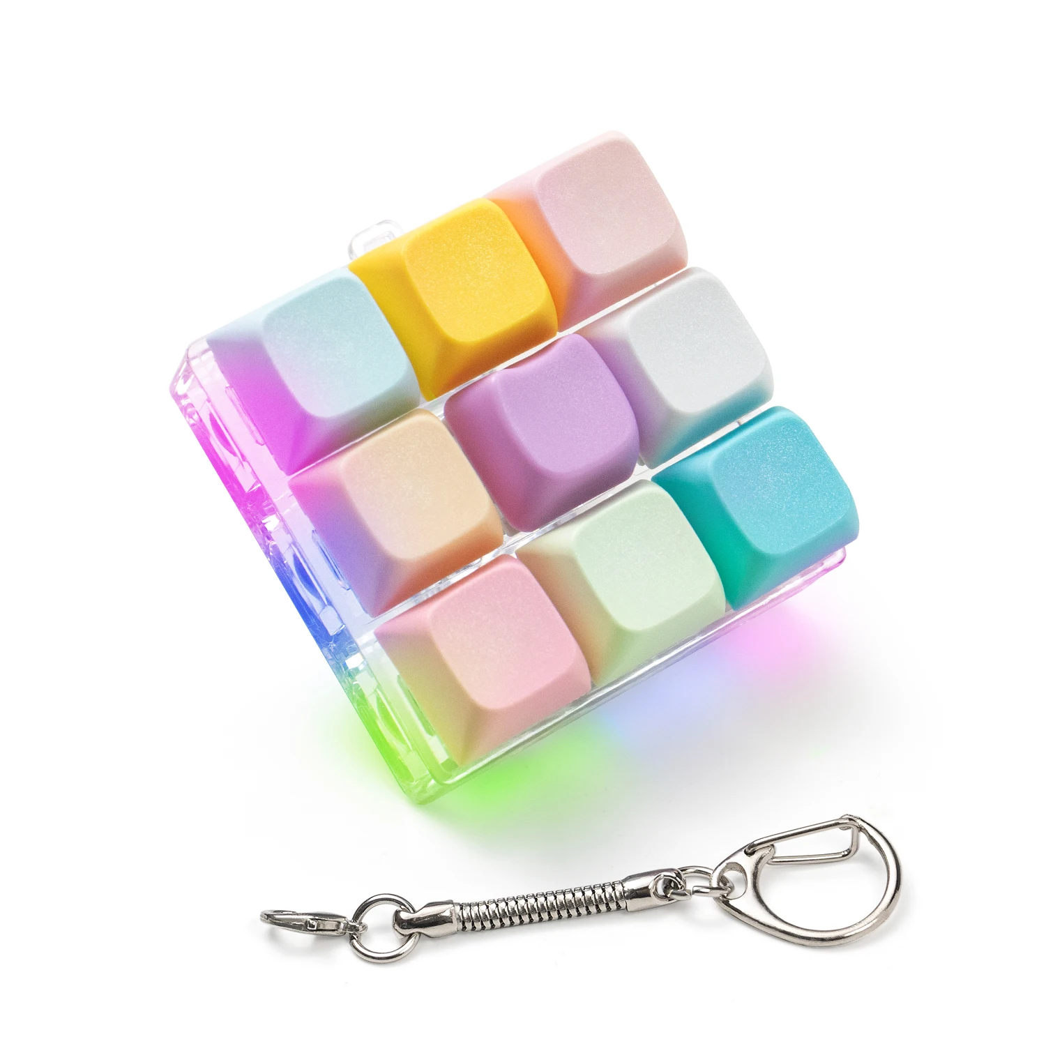 Nine-square Grid Keyboard Fidget Toy RGB Light Round Keycap Keyboard Clicker Fidget Toy Stress Relief Keyboard Finger Keycaps