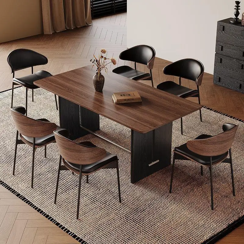 French retro solid wood dining table rectangular living room small apartment Bauhaus medium and ancient solid wood dining table 2
