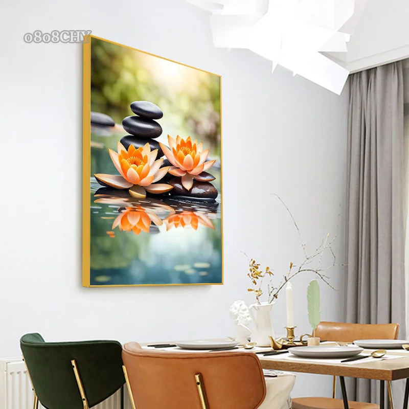 Spa Zen Cherry Blossom  Lily Pink Lotus Canvas Print Posters Art Painting Fitness Yoga Studio Wall Art Decor Pictures Home Decor