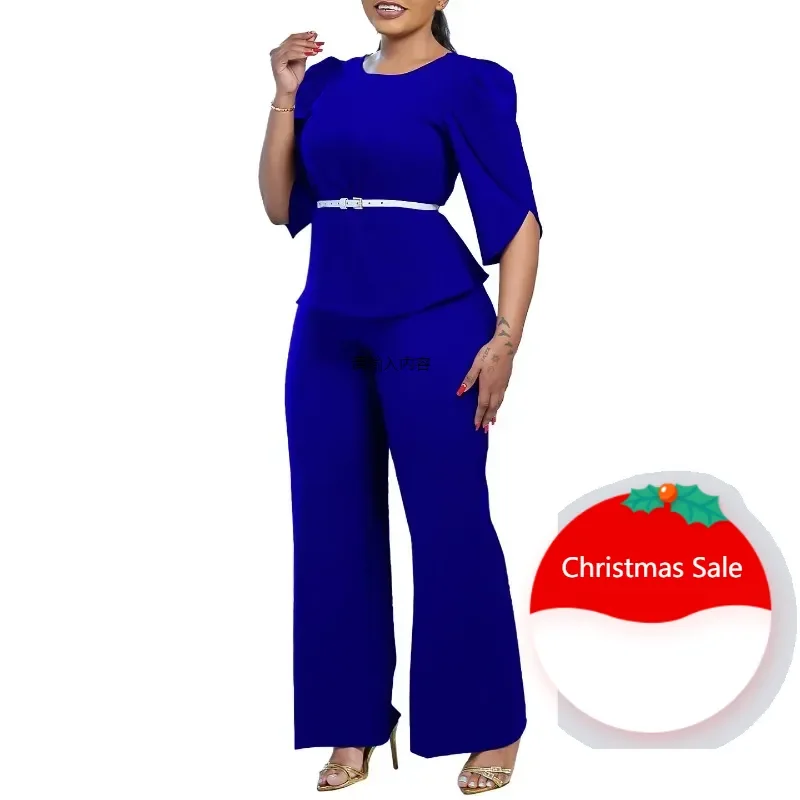 

African Clothes for Women 2025 Spring African Half Sleeve Polyester 2 Piece Top Long Pant Matching Sets Dashiki African Clothing