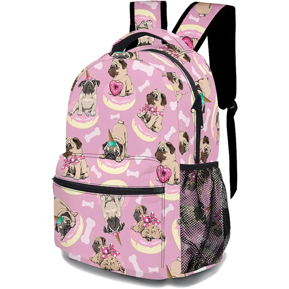 

Детский рюкзак с разноцветными мопсами, легкая прочная сумка для ноутбука, рюкзак с 3D принтом и несколькими карманами, стильные плечи