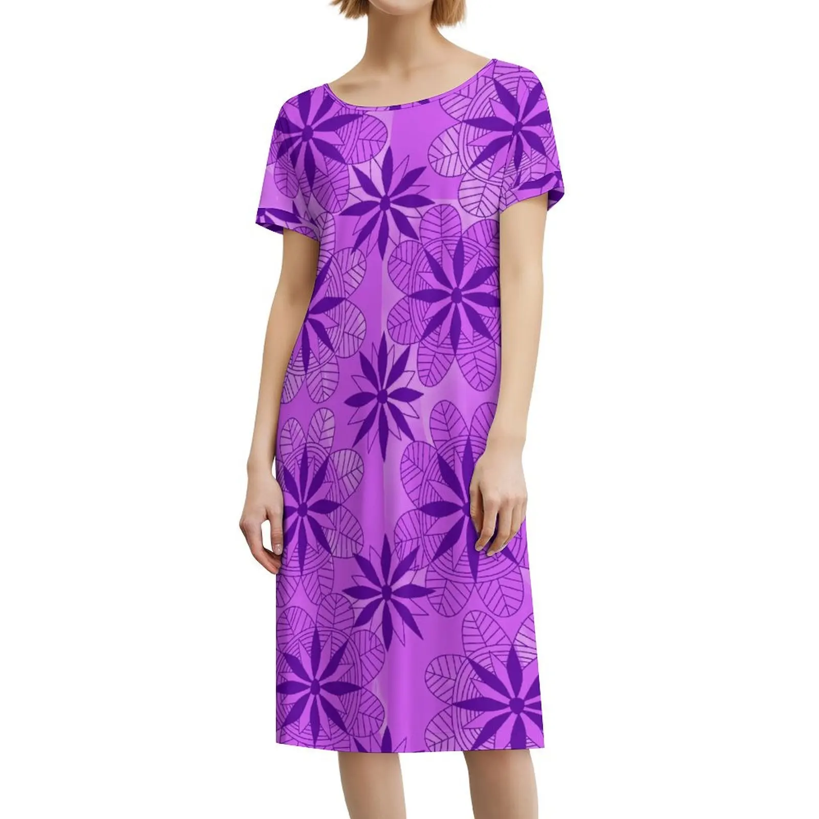 Samoa Club Fashion Women'S Loose Casual Crew Neck Short Sleeve Dress Polynesian Ladies Party Dress Elegant Long Dress