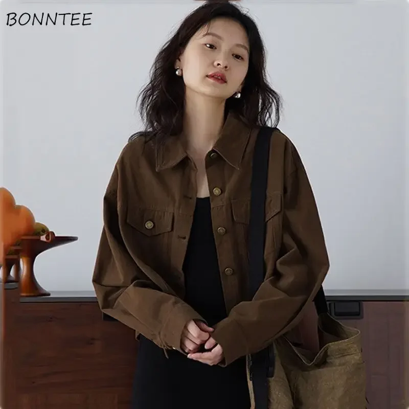 

Basic Jackets for Women Loose Coat Vintage All-match Casual American Style Fashion Personality Mujer Simple Streetwear Clothing
