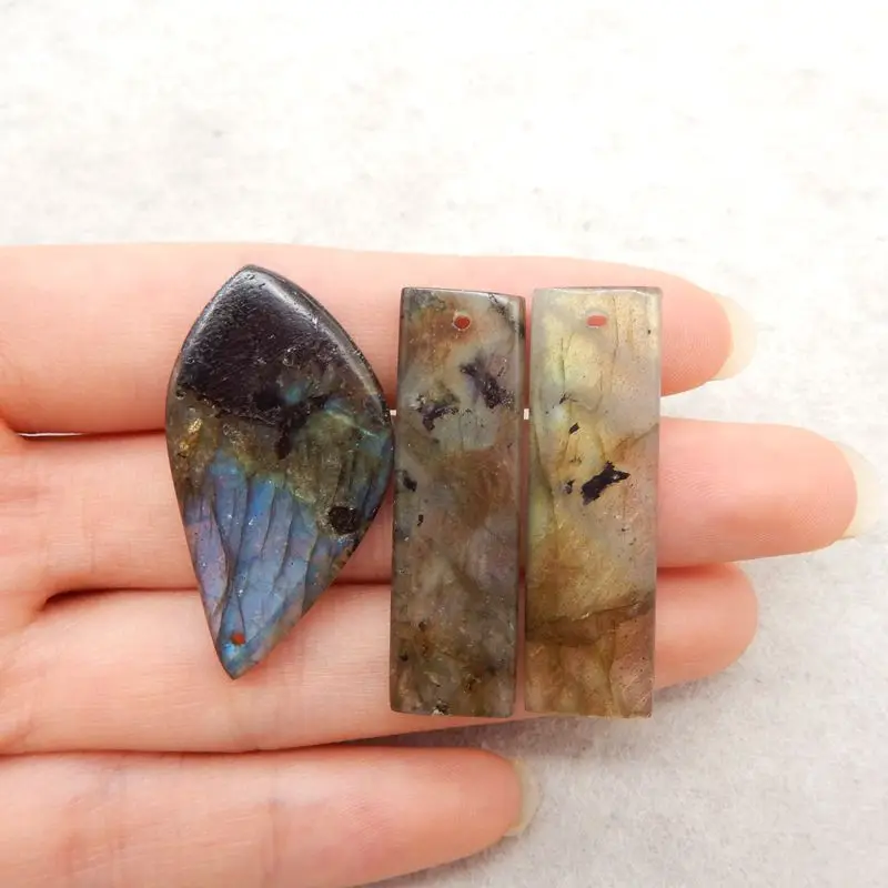 3PCS Iridescent Labradorite Mixed Shapes Pendants Handcrafted Natural Stone for Boho Artisan Jewelry 37x114mm-13.2g