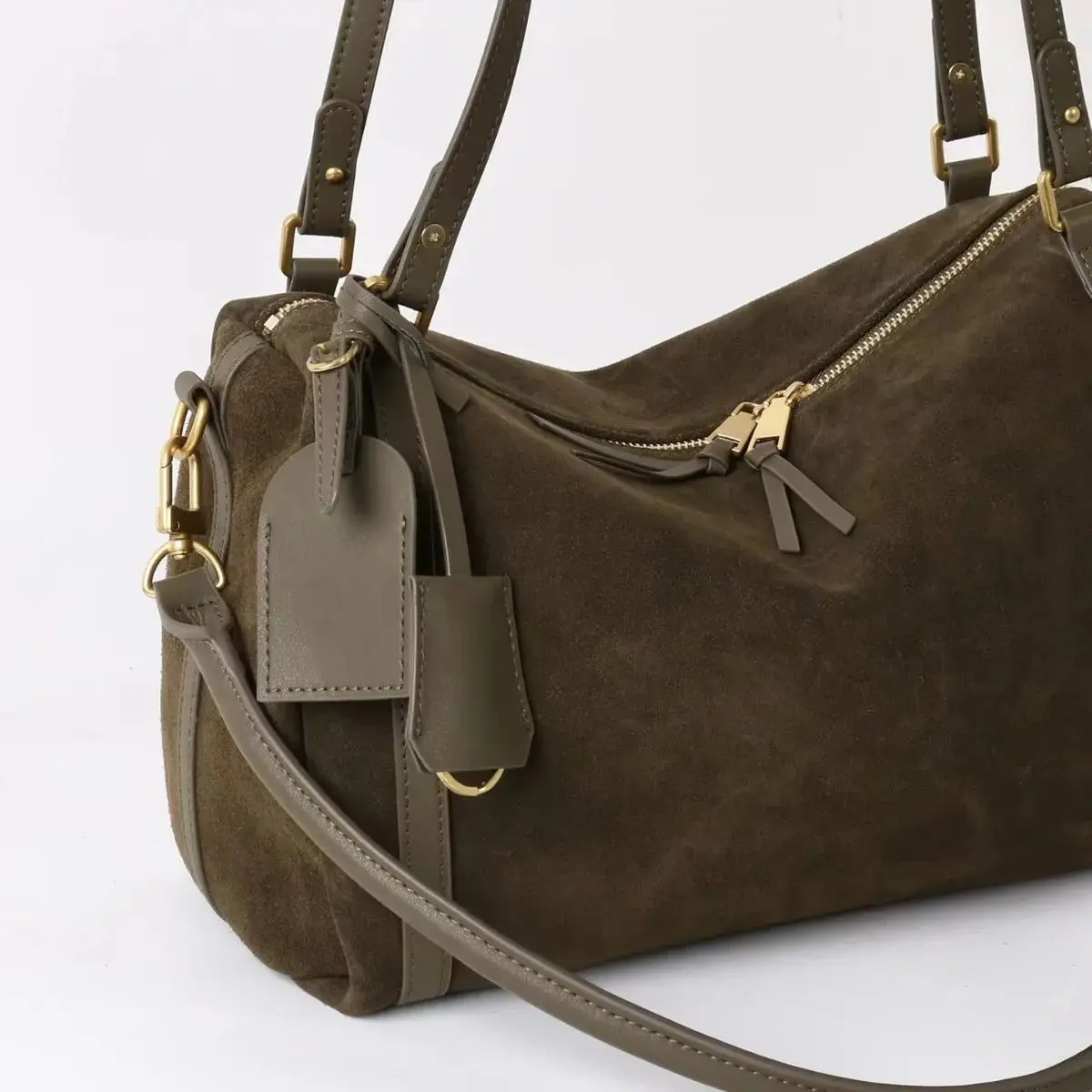 Brushed Leather Boston Bag for Women Large Capacity Shoulder Crossbody Commuter Bag Bowling Bag with Ample Storage