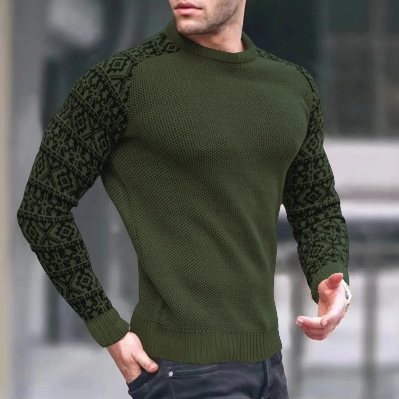 Outdoor Men Fashion Clothes Knitted Waffle Sweater T Shirt Streetwear Long Sleeve O-neck Warm Slim Fit Pullover Sweatshirts Tops