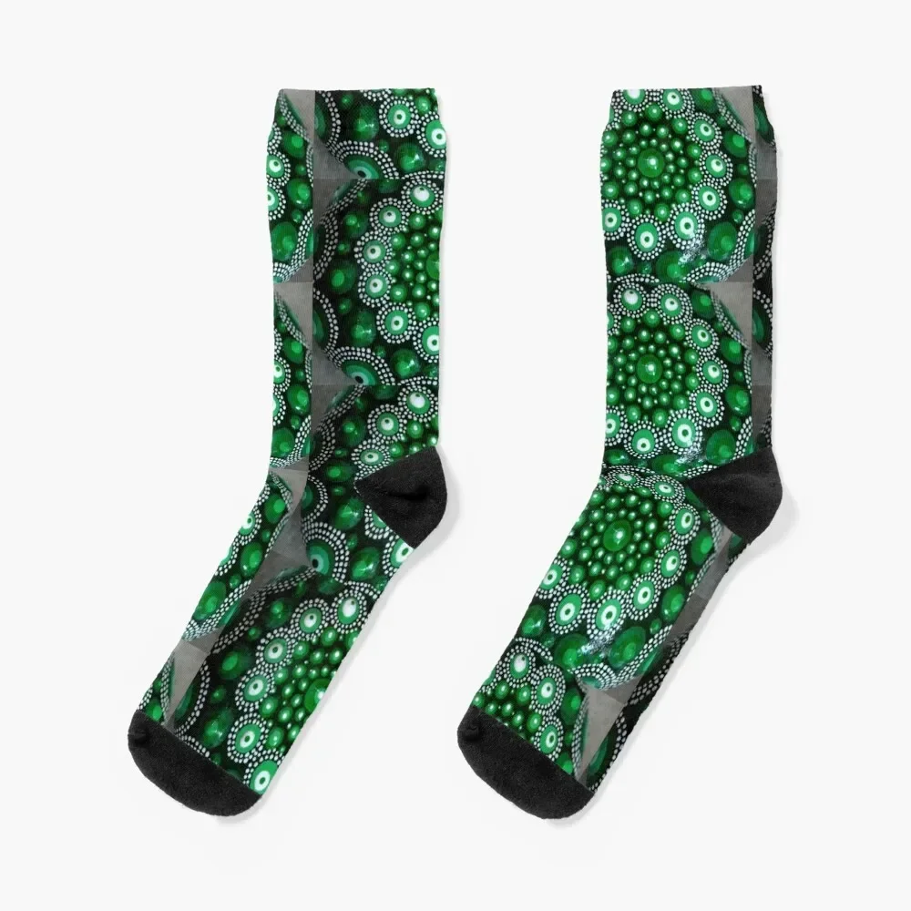 Emerald Green Faberge Egg Design Green Dot Artwork Pattern Home Decor, Clothing Socks loose Children's ankle Socks Girl Men's