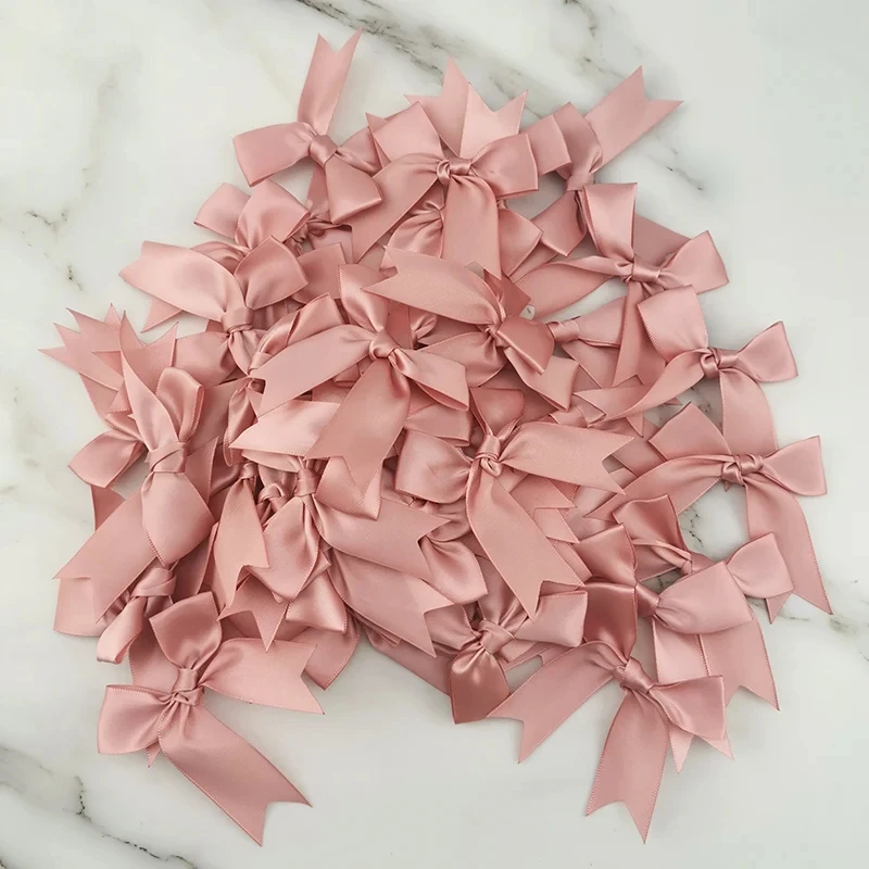 (50pcs) 1 Inch Fresh Pink Ribbon Bows Polyester Satin Bow Flower DIY Craft Decoration