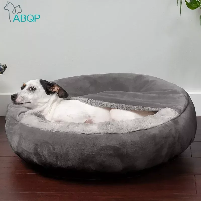 

Dog Beds Semi-closed Puppy Kennel Donut Round Calming Anti-Anxiety Dog Burrow Cave Bed Washable Winter Warm Cozy Pet Sofa Bed