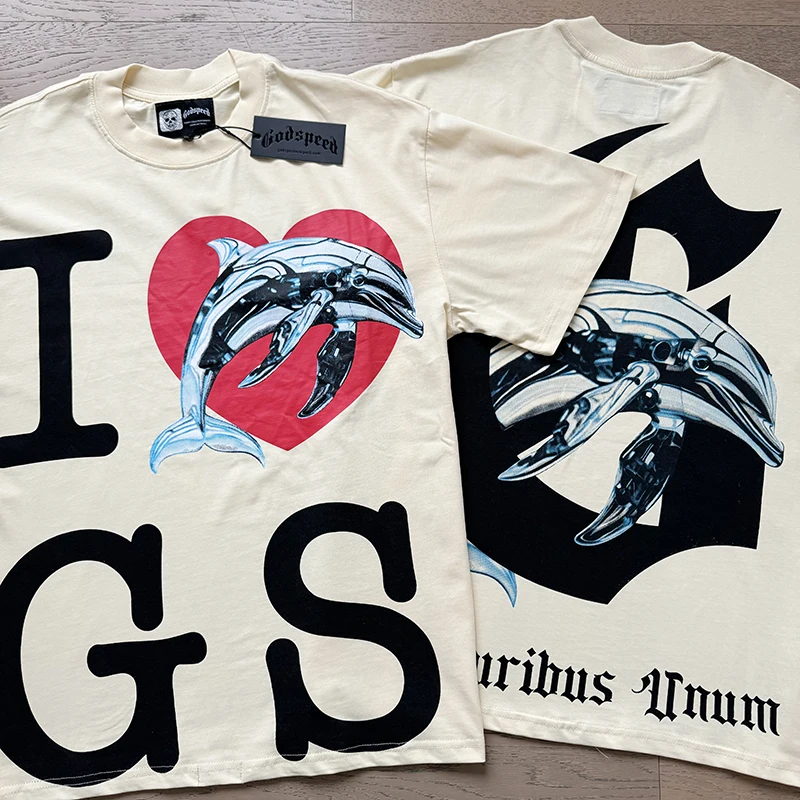 

2025 New Summer GOD SPEED T-shirt Men Women High Quality I LOVE GS Dolphin Print Godspeed Short Sleeve Cotton Tops