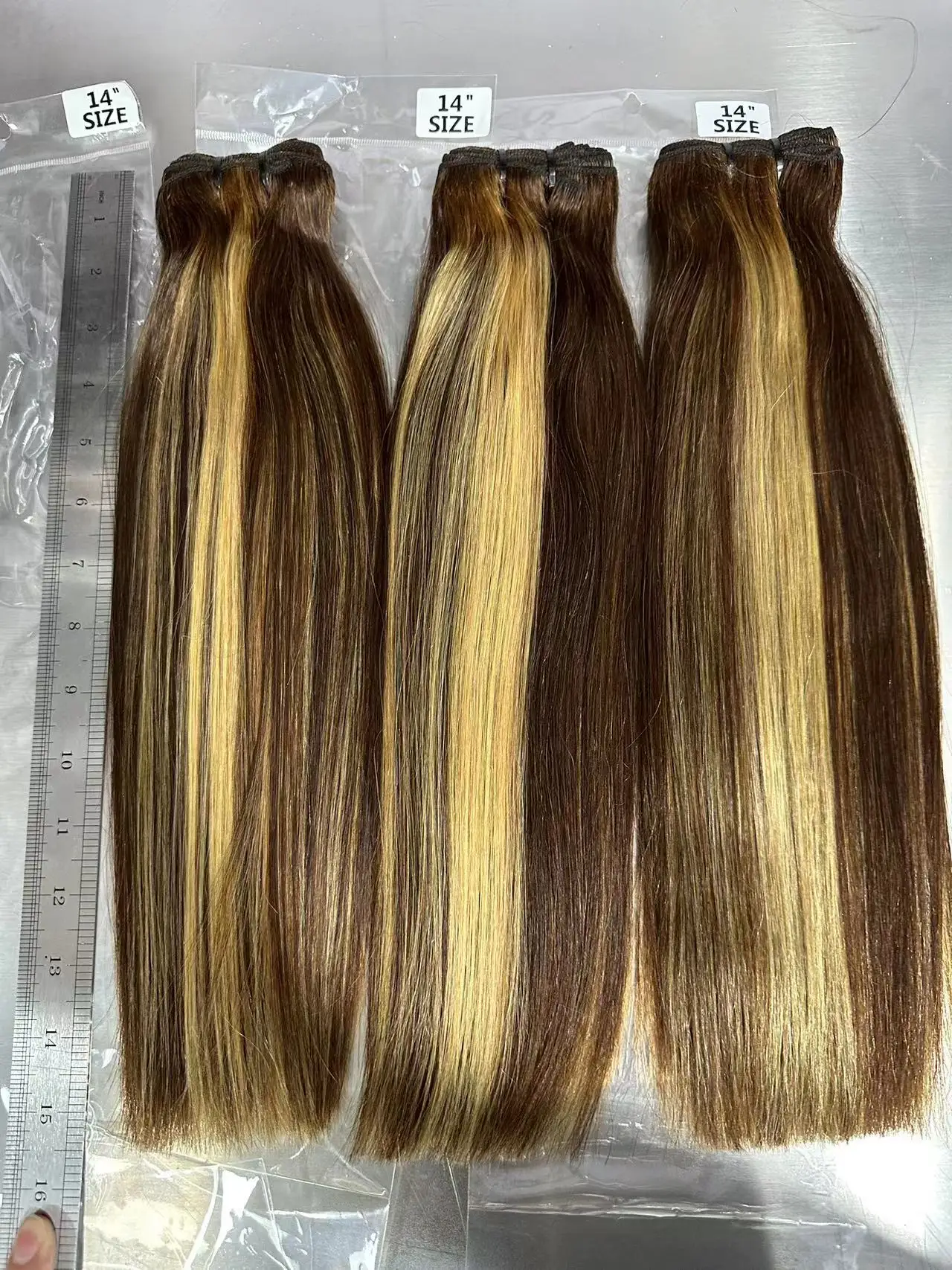 Extensiones de cabello humano brasileño Remy, mechones de resaltado, 4/27 colores, rubio miel degradado, 3 mechones