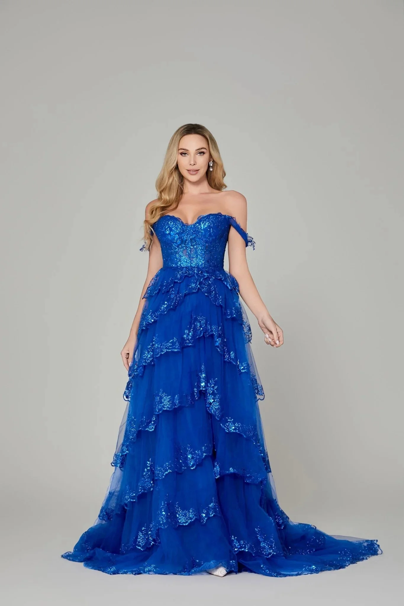 Annie Blue-Robe de Mariée Brodée à Paillettes pour Femme, Tenue de Bal en Tulle, Épaules Dénudées, Élégante, sur Mesure