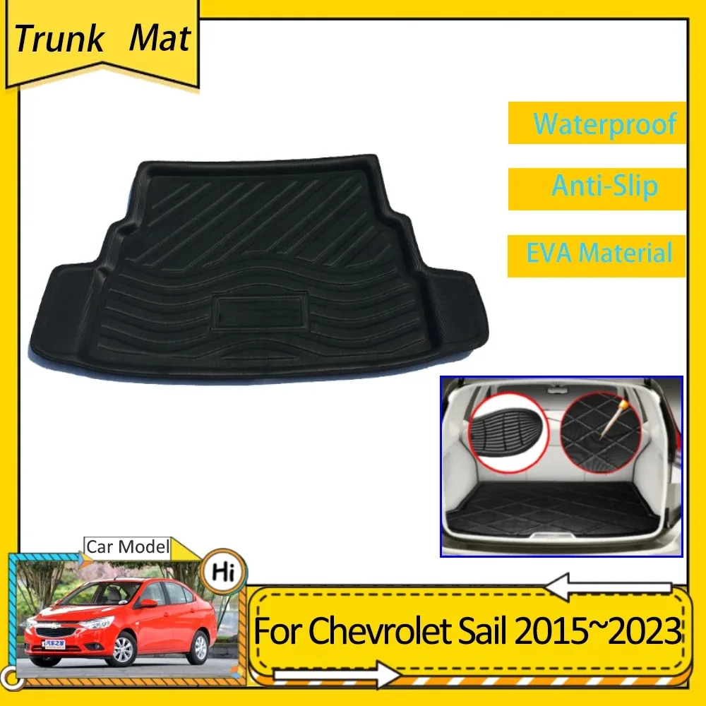 Car Trunk Mat For Chevrolet Sail 3 Aveo 2015~2023 2016 2017 Waterproof Anti-slip Rear Boot Liner Storage Pad Carpet Accessories