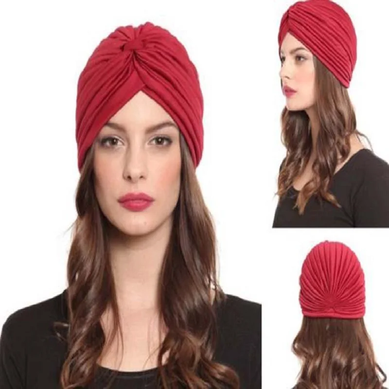 New Stretchy Turban Cap Chemo Head Beanie Cover Twisted Pleated Headwrap Assorted Colors Hair Cover Beanie Hats for Women Girls