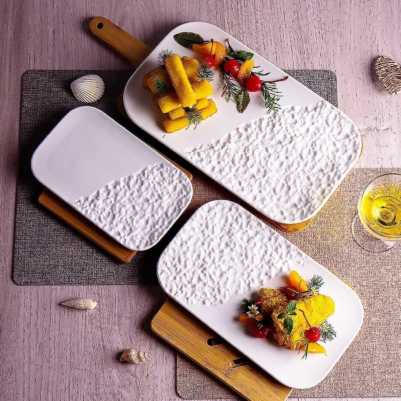 Japanese stone pattern ceramic sushi plate sashimi long square vegetable plate dessert inventory heart high value high sense