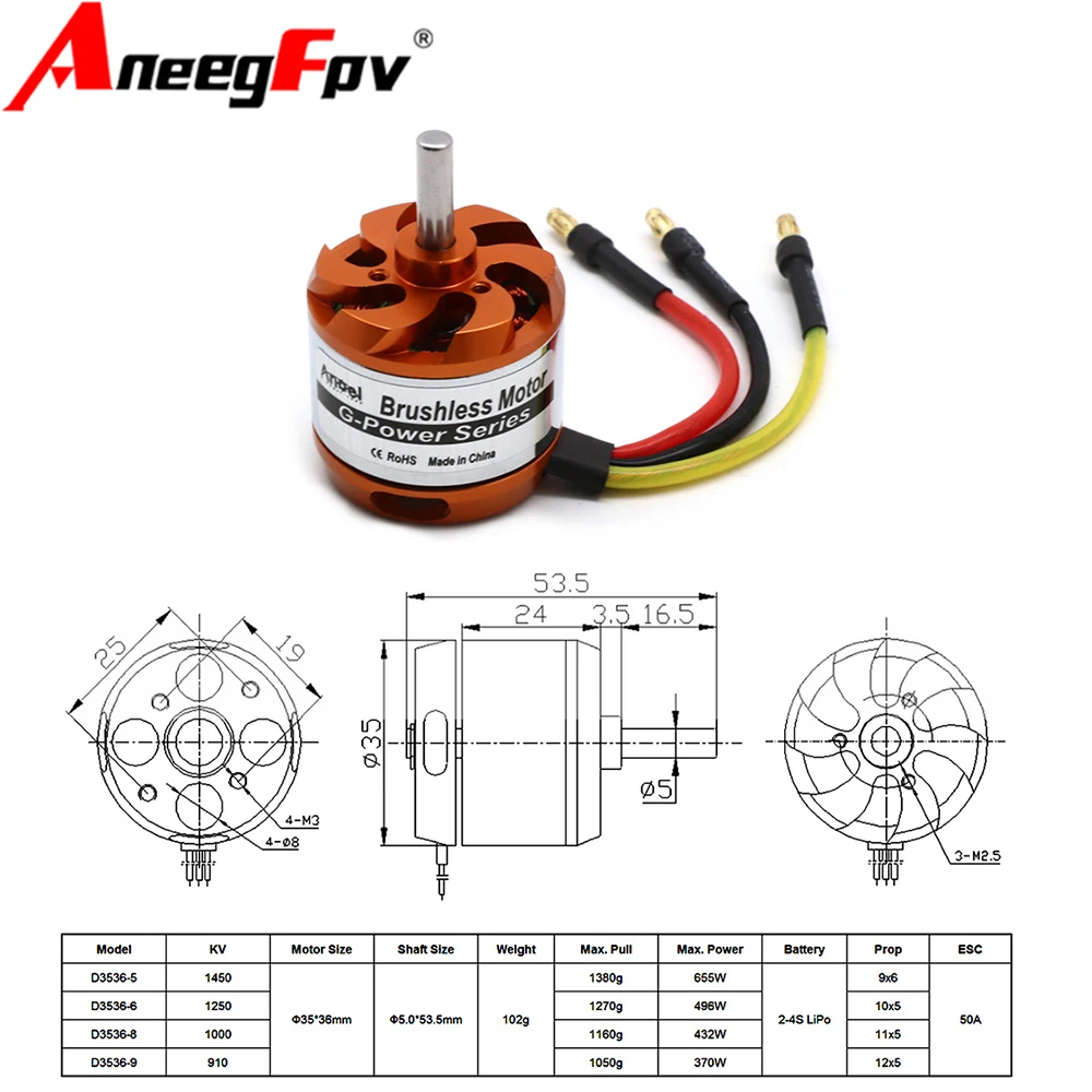 D3536 910KV 1000KV 1250KV 1450KV Brushless Outrunner Motor For Mini Multicopters RC Plane Helicopter