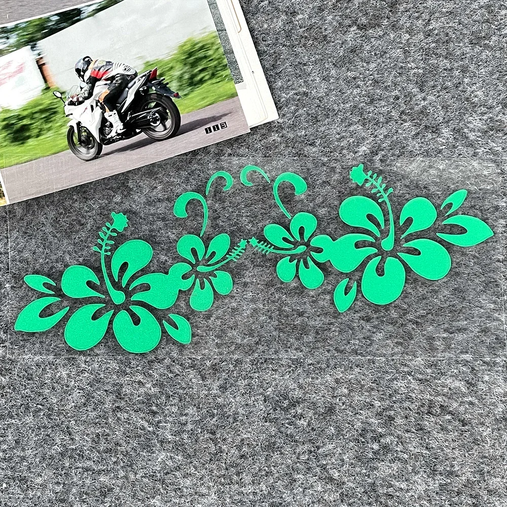 Voor Honda Toyota Hawaiiaanse Hibiscus Bloemvorm Reflecterende Motorfiets Scooter Elektrische Helm Body Window Voorruit Auto Sticker