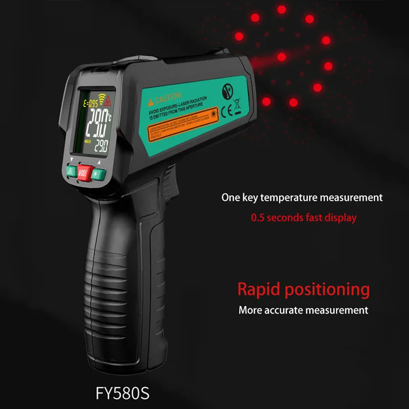 -50 ℃ ~ 580 ℃ ręczny cyfrowy termometr na podczerwień o wysokiej precyzji bezkontaktowy przemysłowy termometr cyfrowy LCD