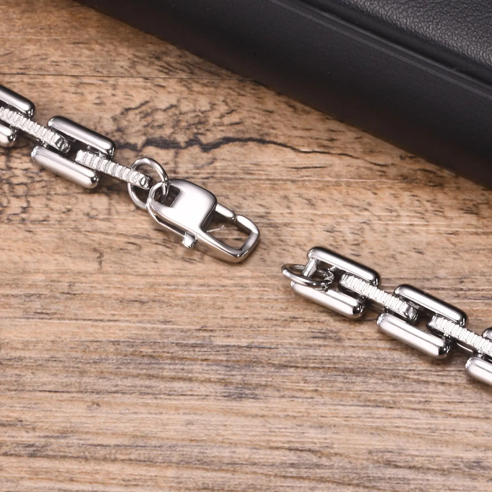 Vnox Never Fade Heavy Handmade Link Chain Bracelets for Men, Silver Color Stainless Steel Rectangle Chain Punk Rock Wristband