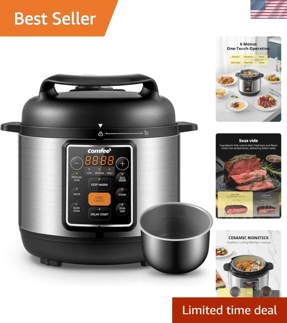 

7-in-1 Small Electric Pressure Cooker, Slow Cooker, Steamer, Sauté, S...