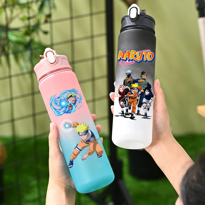 Taza de agua con pajita NARUTO de 800ML, Uchiha Sasuke, botella de plástico de Color degradado para beber, Hatake Kakashi, jarras portátiles para gimnasio y Fitness, regalos