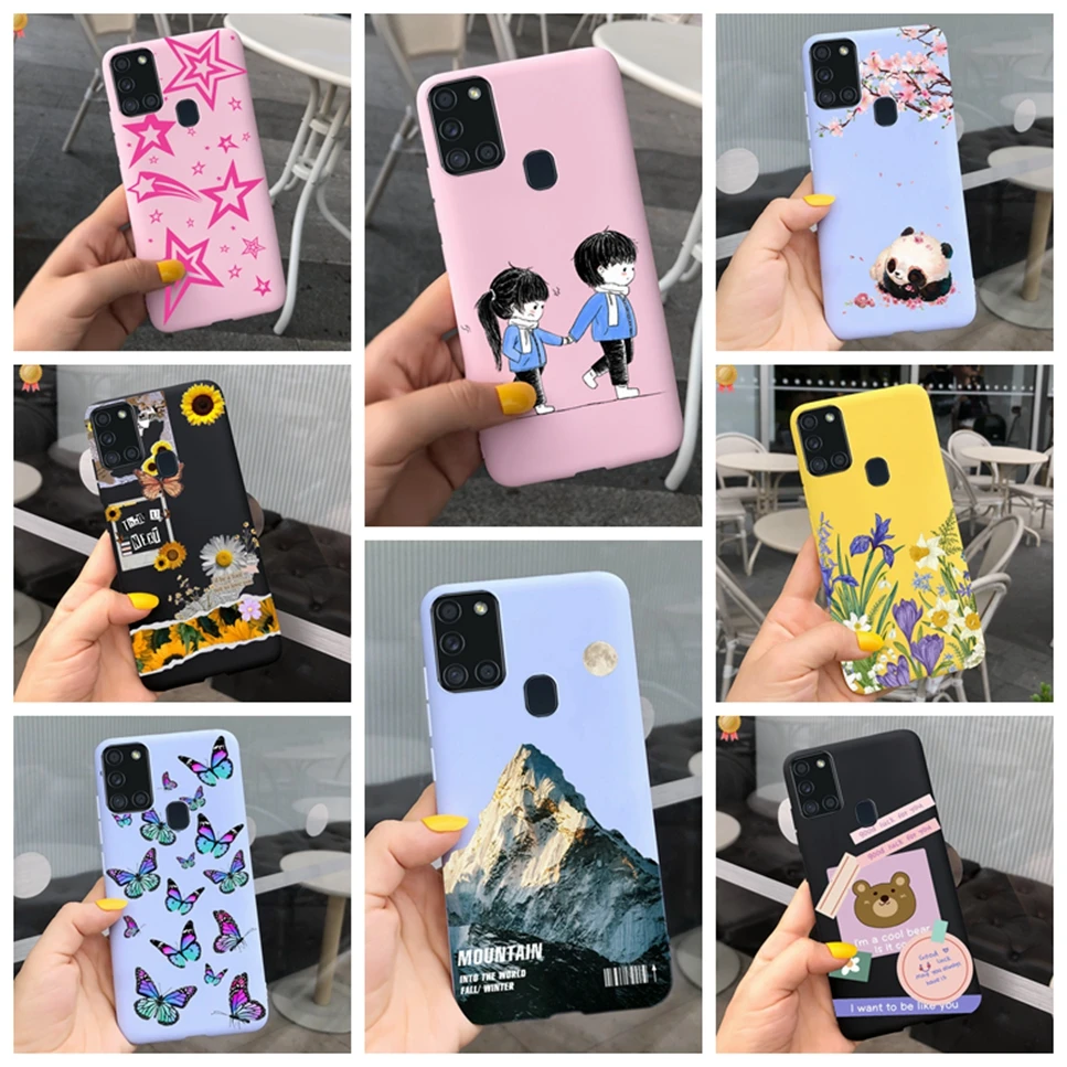 For Samsung Galaxy A21 SM-A215 Case Cute Butterfly Flower Man Women 3D Silicone Cover For Samsung Galaxy A21s SM-A217F Fundas