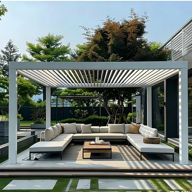High Quality Custom Size Modern Luxury Motorised Outdoor Garden Gazebo Roof Bioclimatic Outdoor Aluminium Louvre Pergola