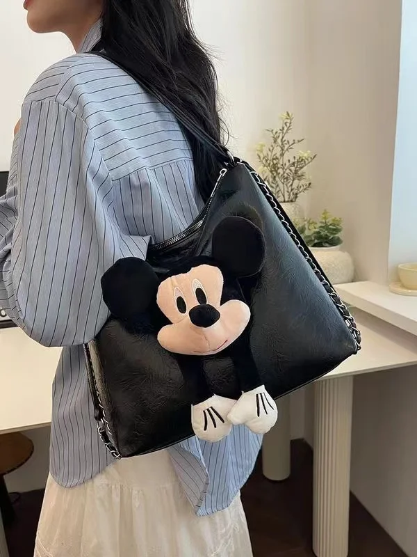 

Commuter Large Capacity Silver Women's Shoulder Bag 2024 New Fashionable Versatile Mickey Doll Rear Backpack Multi purpose Tote