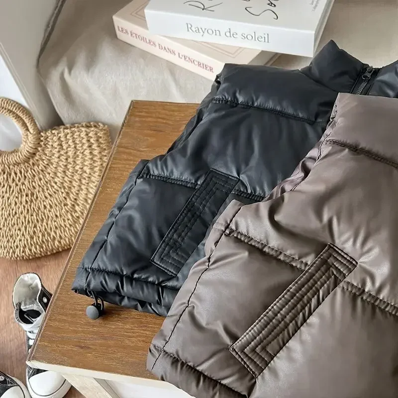 Neue Kinder-Weste aus Baumwolle mit Stehkragen, warme ärmellose Winterjacke für Jungen und Mädchen, verdickte modische Weste – Detail 7