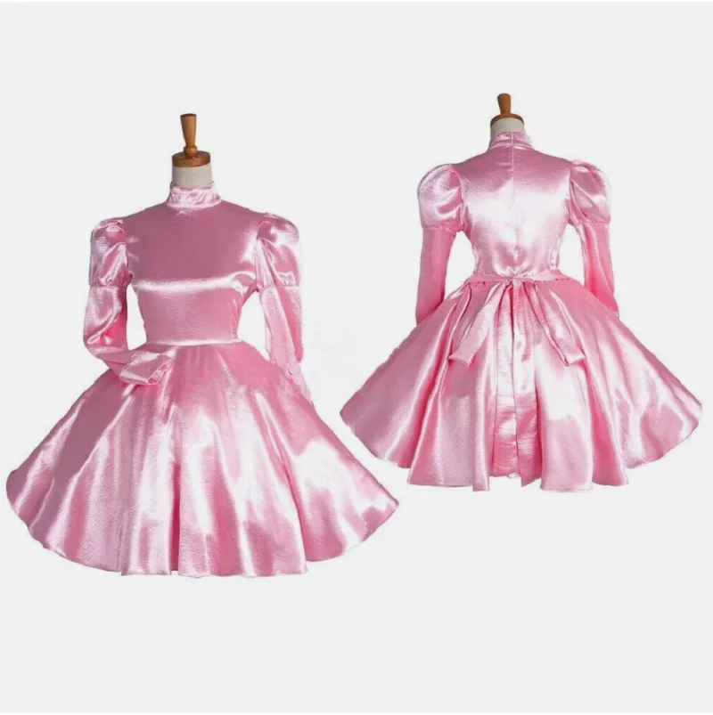

Girl Maid Sissy can lock in pink satin dress cosplay costume customization