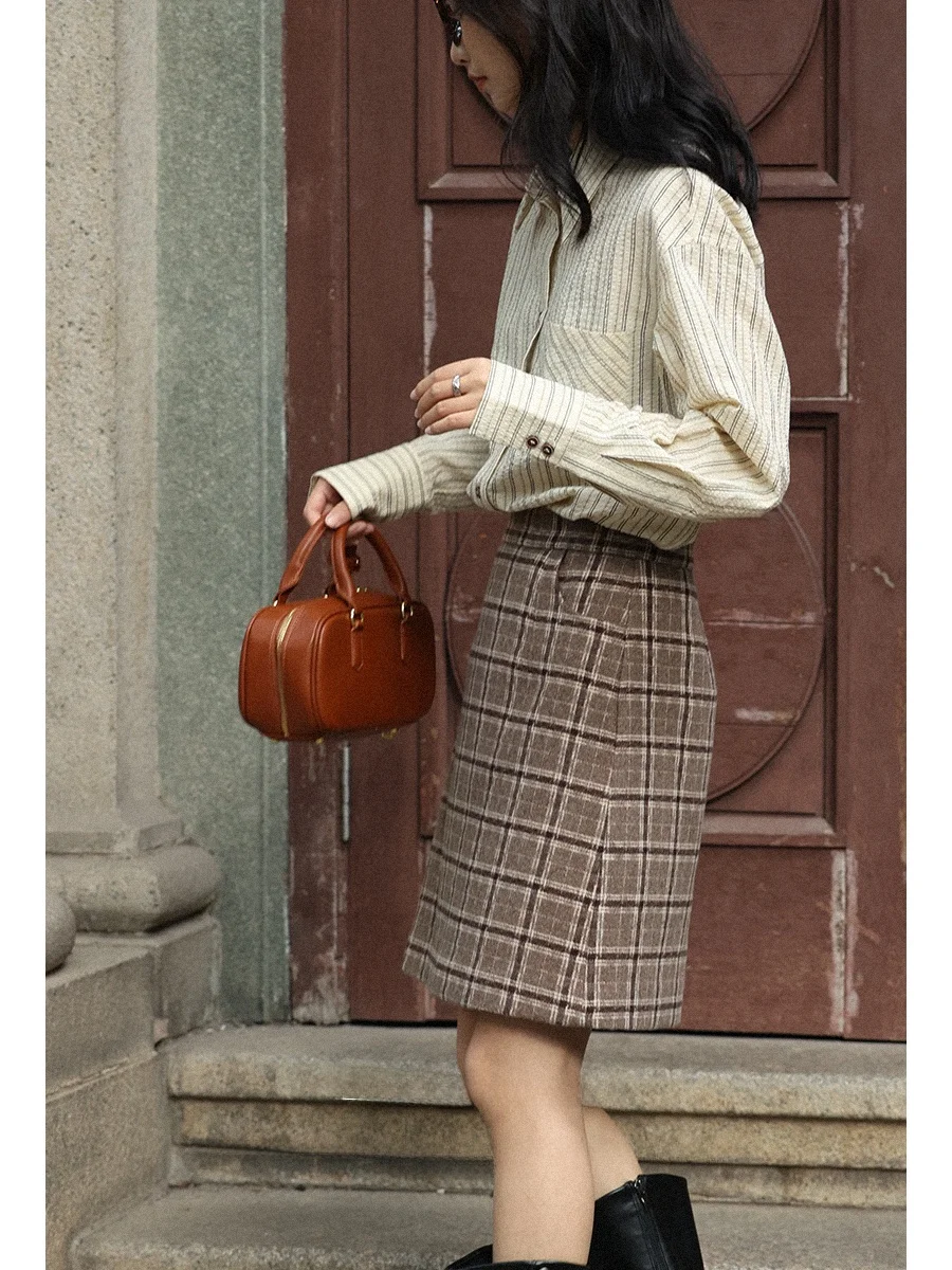 

Модная повседневная клетчатая юбка А-силуэта, осенне-зимняя новинка, универсальная короткая юбка кофейного цвета для женщин